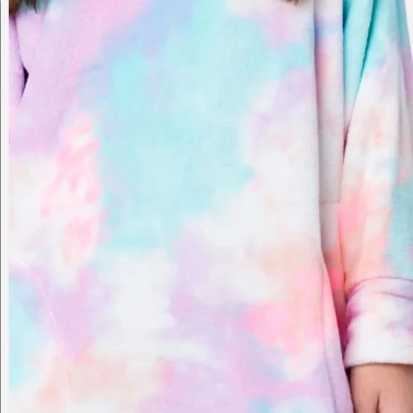NWT 12 14 16 18 JUSTICE tie dye rainbow ombre hoodie pajamas nightgown loungewea - Picture 2 of 5